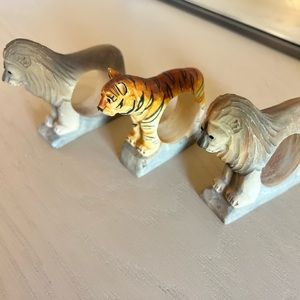 Vintage Z Gallerie Set Of 3 Lion and Tiger Resin Composite Napkin Rings